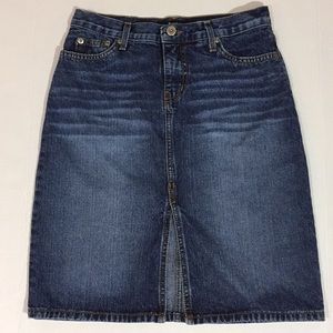 JUST USA DENIM JEAN SKIRT SLIT For Comfort SIZE 5 100% Cotton